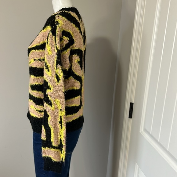 Le Superbe Electric Zebra Cardi Nude Chartreuse Black Wool Sz M - Picture 4 of 11